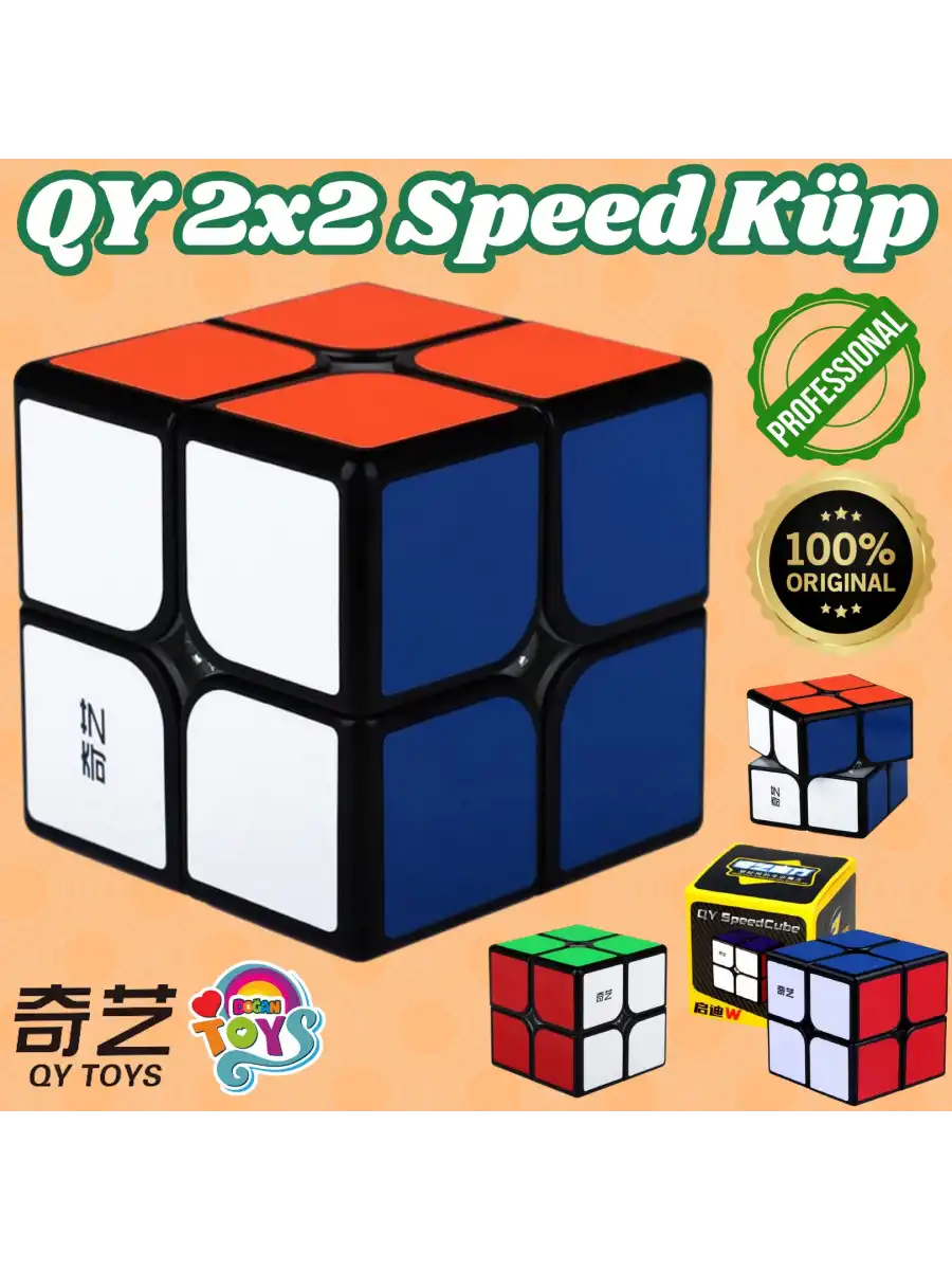Orijinal QY 2x2 Speed Küp (Siyah) - QiYi 2x2 Küp - Akıl Küpü - Orjinal QY Speed Küp - Zeka Küpü