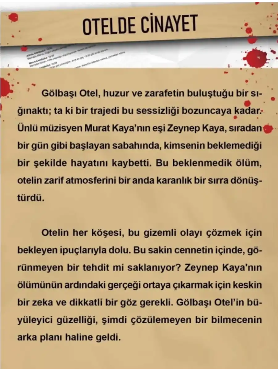 Otelde Cinayet Dedektif Oyunu - Dava Çözme Oyunu - Suç Çözme Oyunu - Cinayet Oyunu Cinayet Çözme