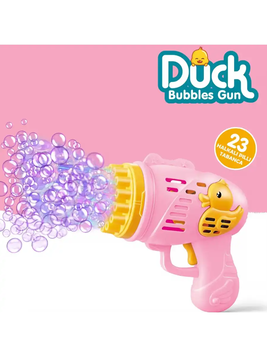 Pilli Ördek Köpük Tabancası - Baloncuk Tabancası - Köpüklü Silah - Baloncuk Oyunu - Pembe