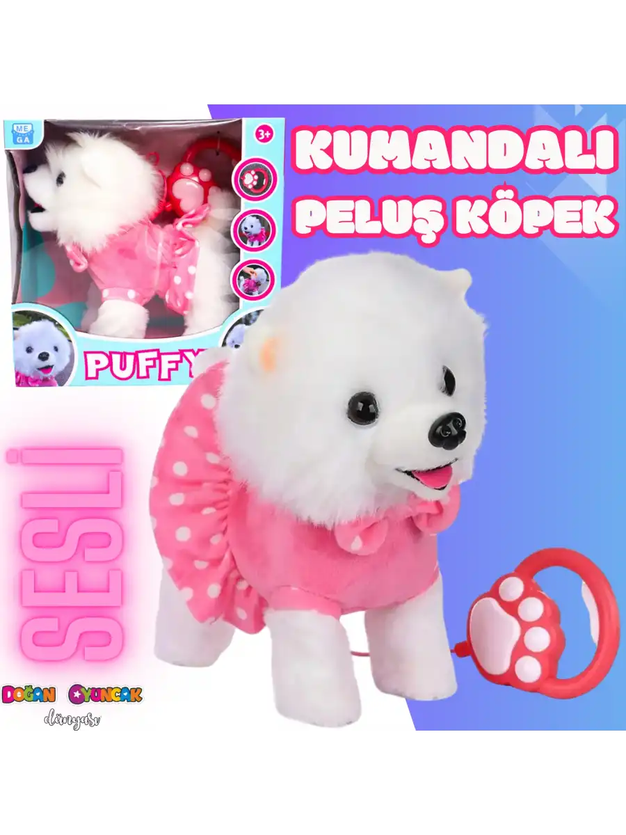 Pilli Sesli Yürüyen Sevimli Köpek Puffy - Kumandalı Peluş Köpek - Havlayan Sevimli Köpek - Hareket Eden Köpek