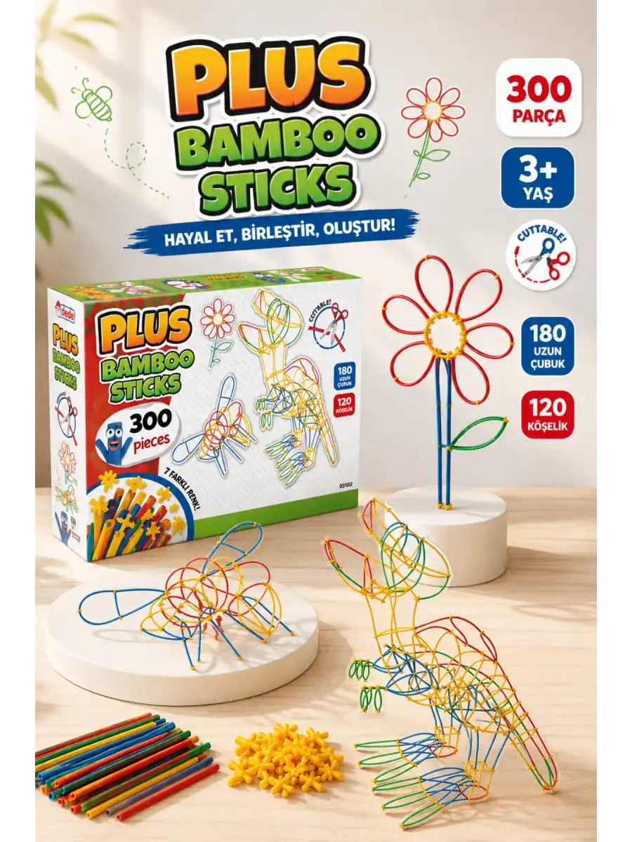 Plus Bambu Çubuklar (300 Parça) - Lego Setleri - Borular Lego - Plastik Çubuklar