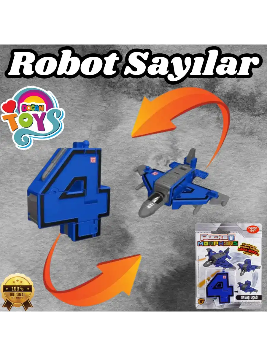Pocket Morphers 4 Savaş Uçağı - Roboto Dönüşen Sayılar - 4 Numara Robot - Transformers - Robot Sayı
