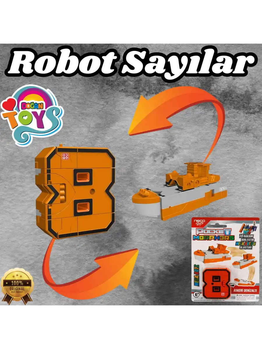 Pocket Morphers 8 Askeri Denizaltı - Roboto Dönüşen Sayılar - 8 Numara Robot - Transformers - Robot Sayı