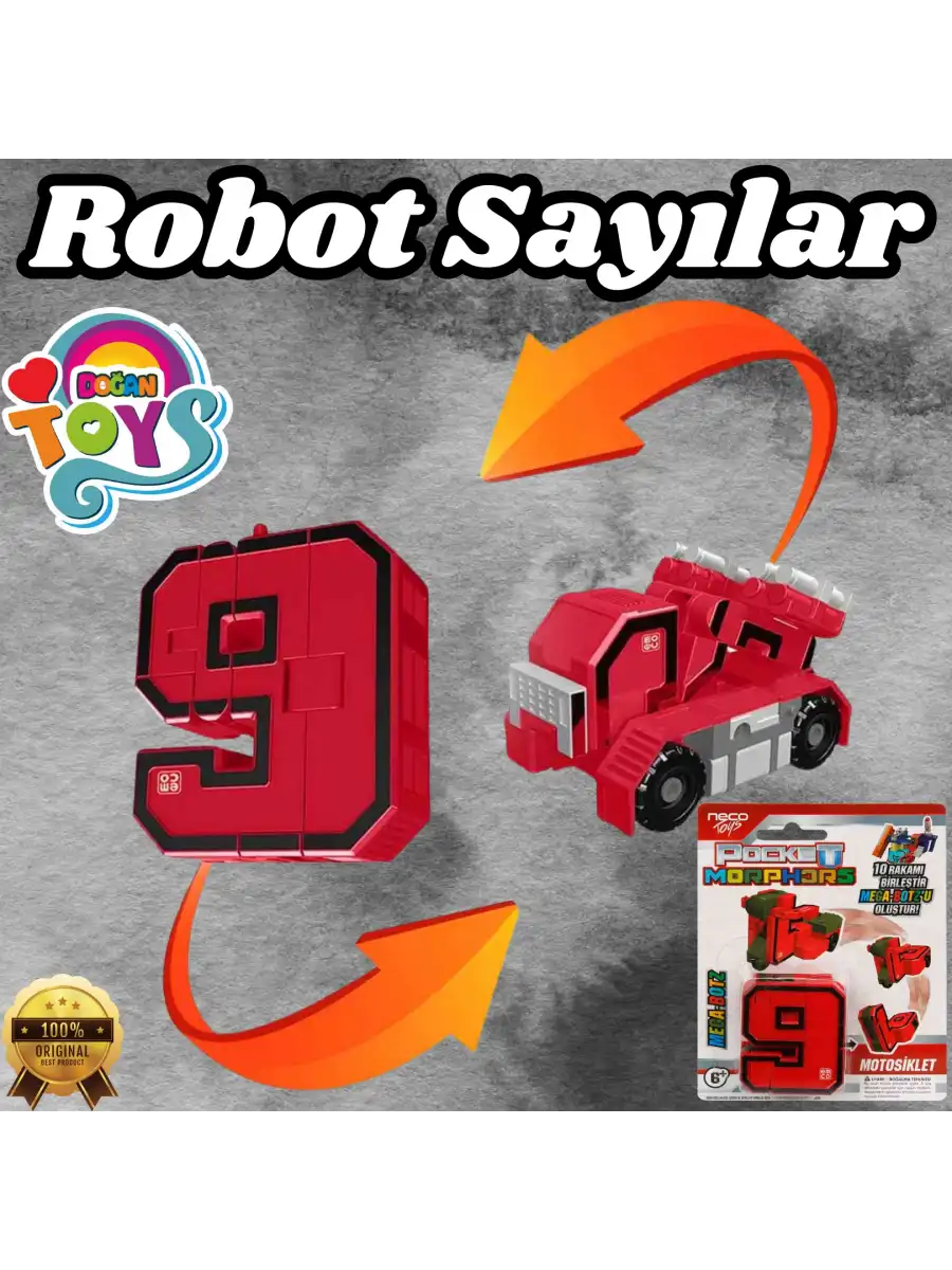 Pocket Morphers 9 Motosiklet - Roboto Dönüşen Sayılar - 9 Numara Robot - Transformers - Robot Sayı