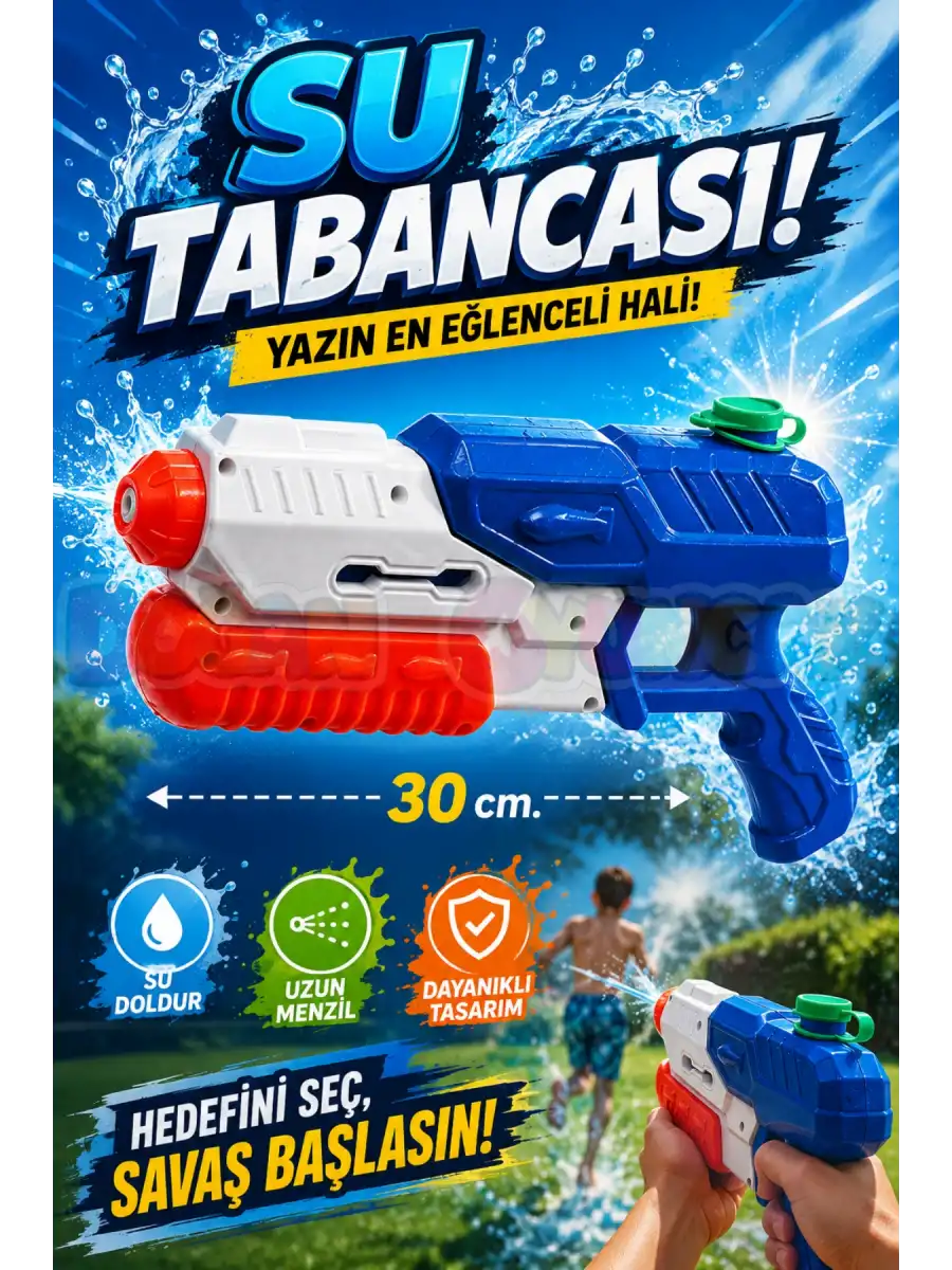 Pompalı Su Tabancası 30 Cm. - Water Gun Su Eğlencesi Su Silahı Su Savaşı