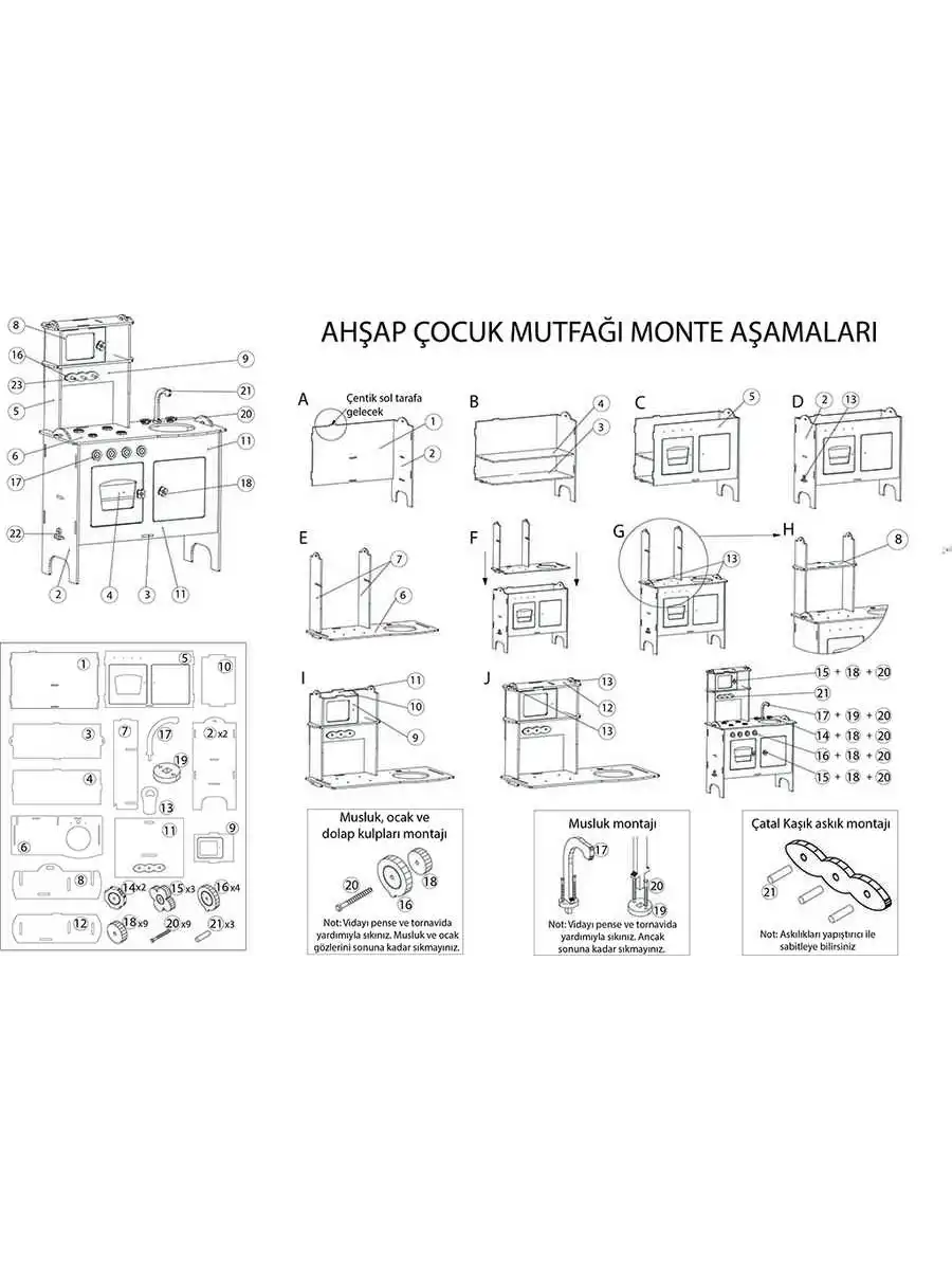 Pratik Lüx Hamarat Ahşap Mutfak - Ahşap Çocuk Mutfağı - Mutfak Seti - Kapaklı Mutfak