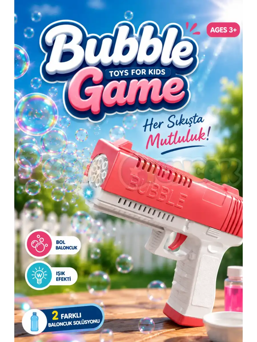 Bubble Game Baloncuk Tabancası Pembe – Her Sıkışta Mutluluk! Baloncuk Silahı Köpük Tabancası