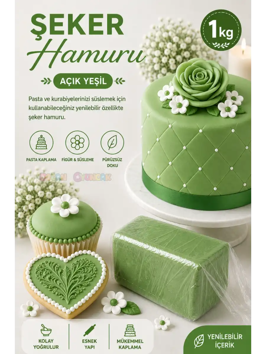 Premium Pasta Şeker Hamuru Açık Yeşil Renk 1 Kg.