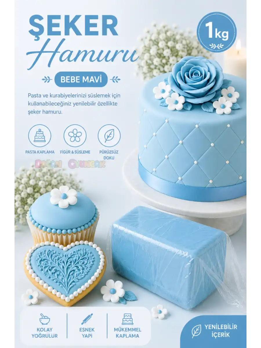Premium Pasta Şeker Hamuru Bebek Mavisi Renk 1 Kg.