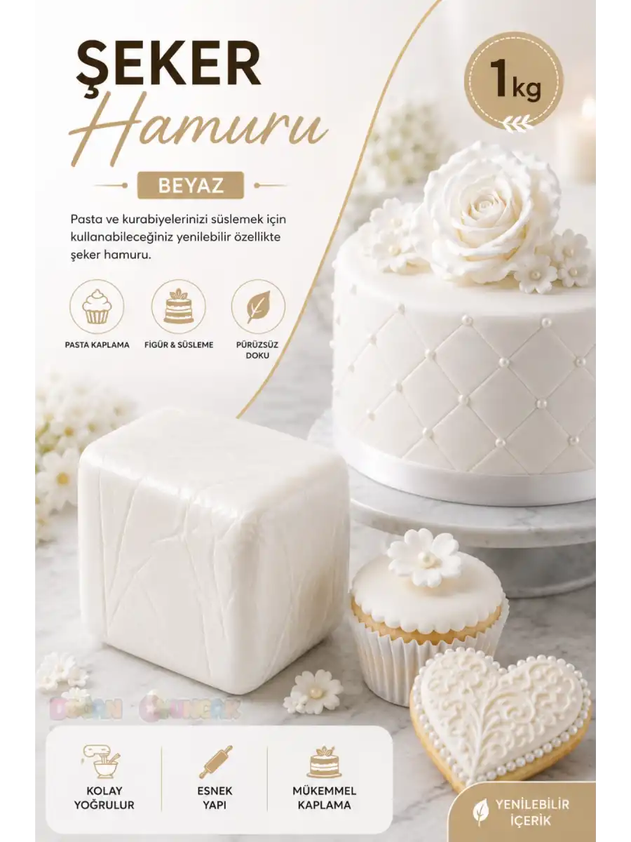 Premium Pasta Şeker Hamuru Beyaz Renk 1 Kg.