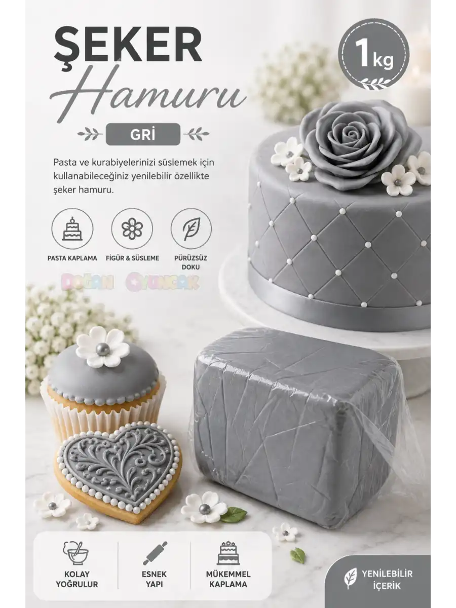 Premium Pasta Şeker Hamuru Gri Renk 1 Kg.