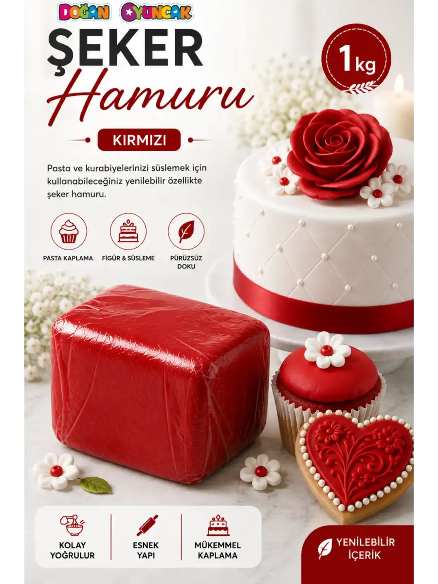 Premium Pasta Şeker Hamuru Kırmızı Renk 1 Kg.