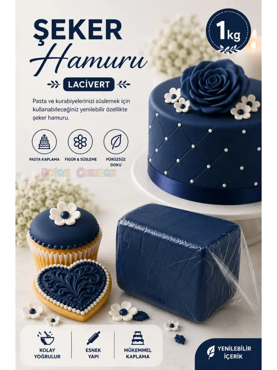 Premium Pasta Şeker Hamuru Lacivert Renk 1 Kg.