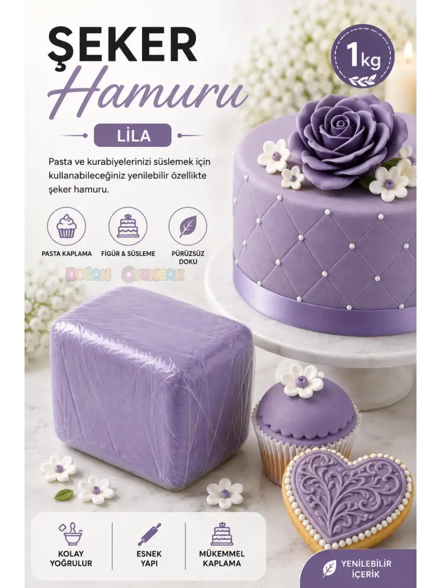 Premium Pasta Şeker Hamuru Lila Renk 1 Kg.