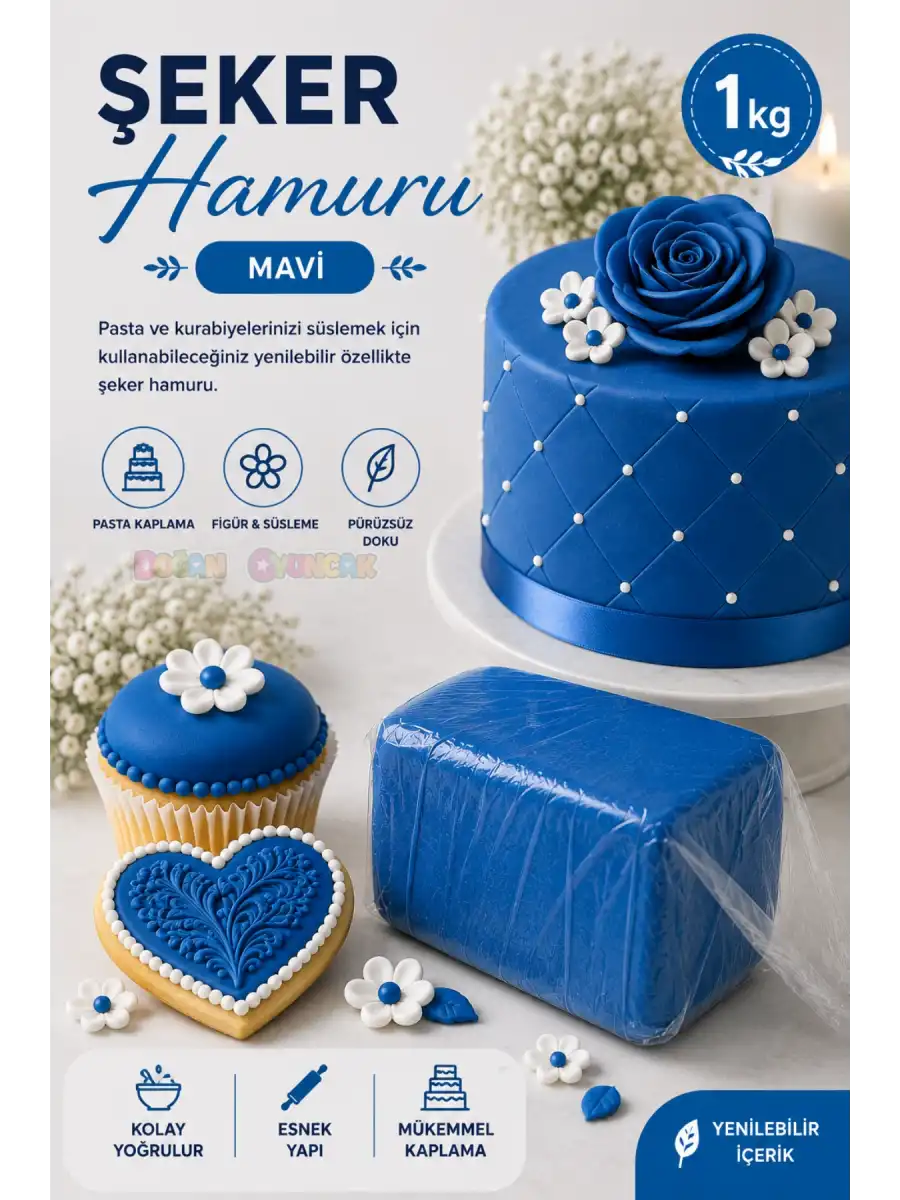 Premium Pasta Şeker Hamuru Mavi Renk 1 Kg.