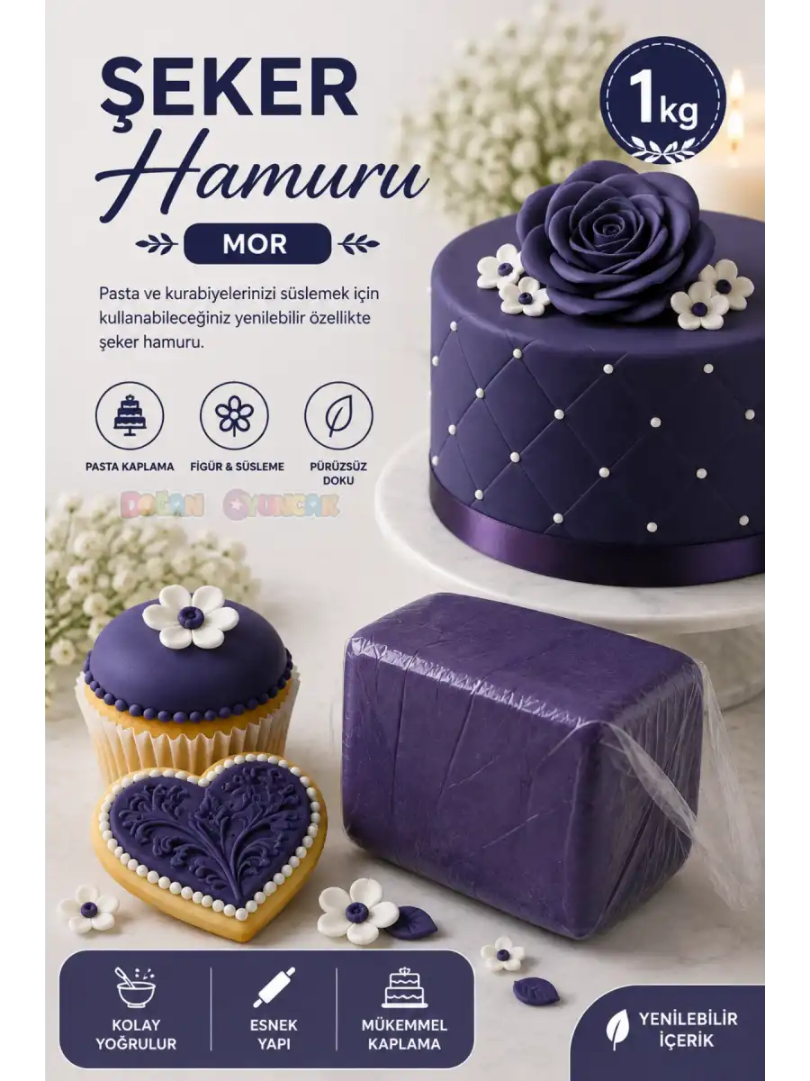Premium Pasta Şeker Hamuru Mor Renk 1 Kg.