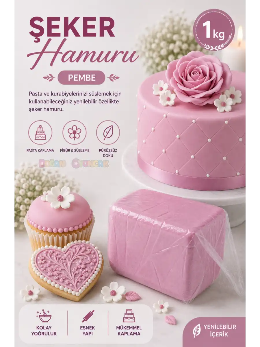 Premium Pasta Şeker Hamuru Pembe Renk 1 Kg.