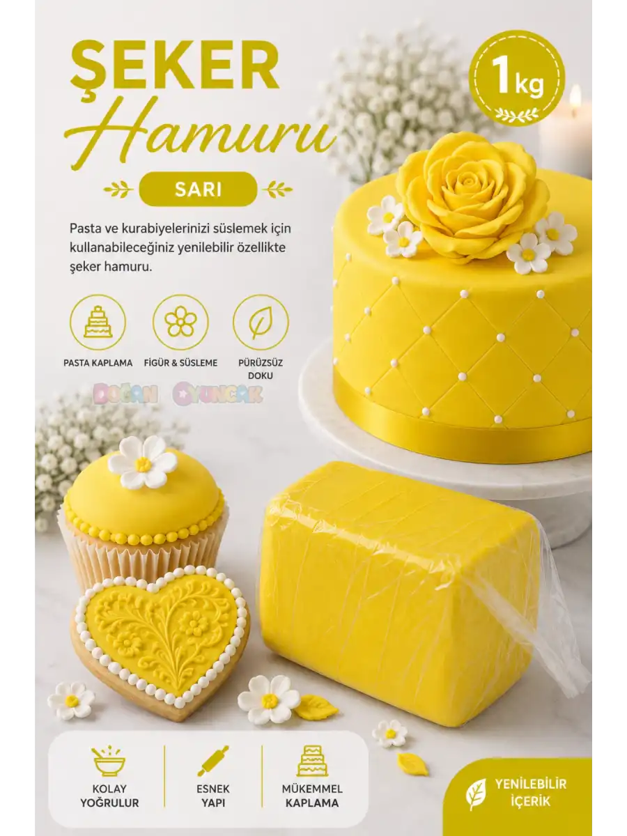 Premium Pasta Şeker Hamuru Sarı Renk 1 Kg.