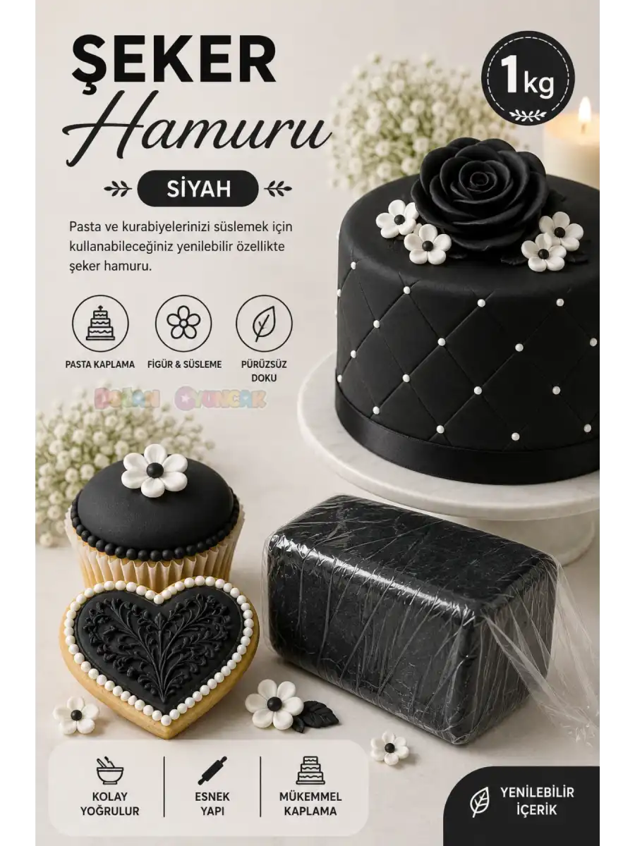 Premium Pasta Şeker Hamuru Siyah Renk 1 Kg.