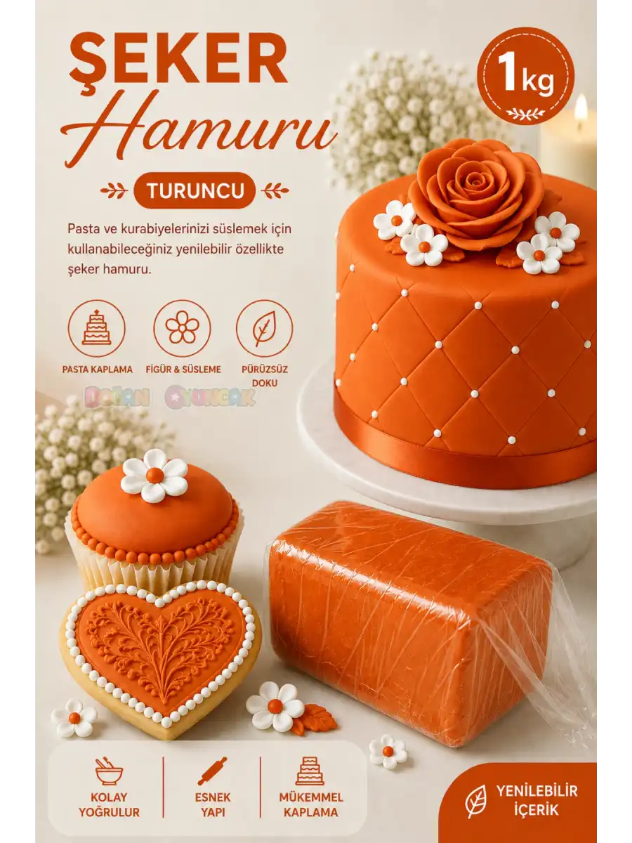 Premium Pasta Şeker Hamuru Turuncu Renk 1 Kg.