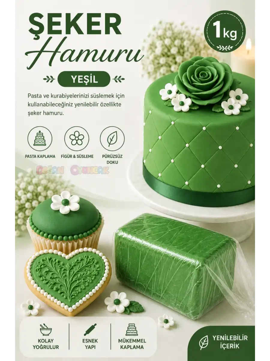 Premium Pasta Şeker Hamuru Yeşil Renk 1 Kg.