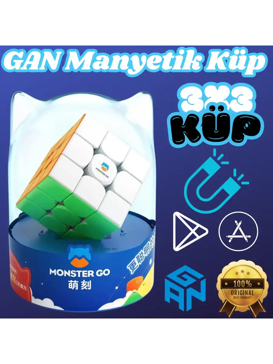Profesyonel GAN Monster Go Standard 3x3 Manyetik Küp - Zeka Küpü - Akıl Küpü - Monster Küp
