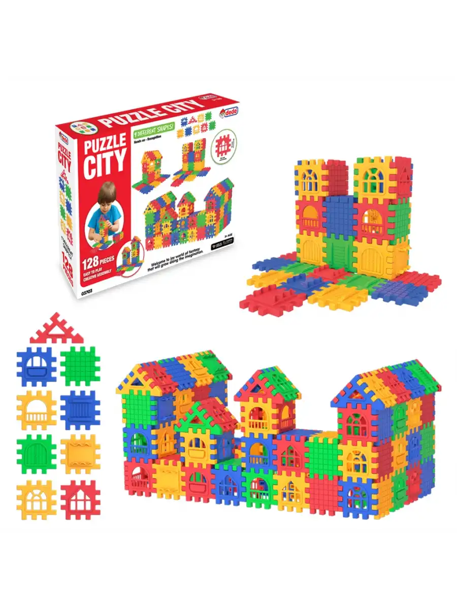 Puzzle City (128 Parça) - Lego Setleri - Ev Blokları - Şekilli Lego - Kare Bloklar