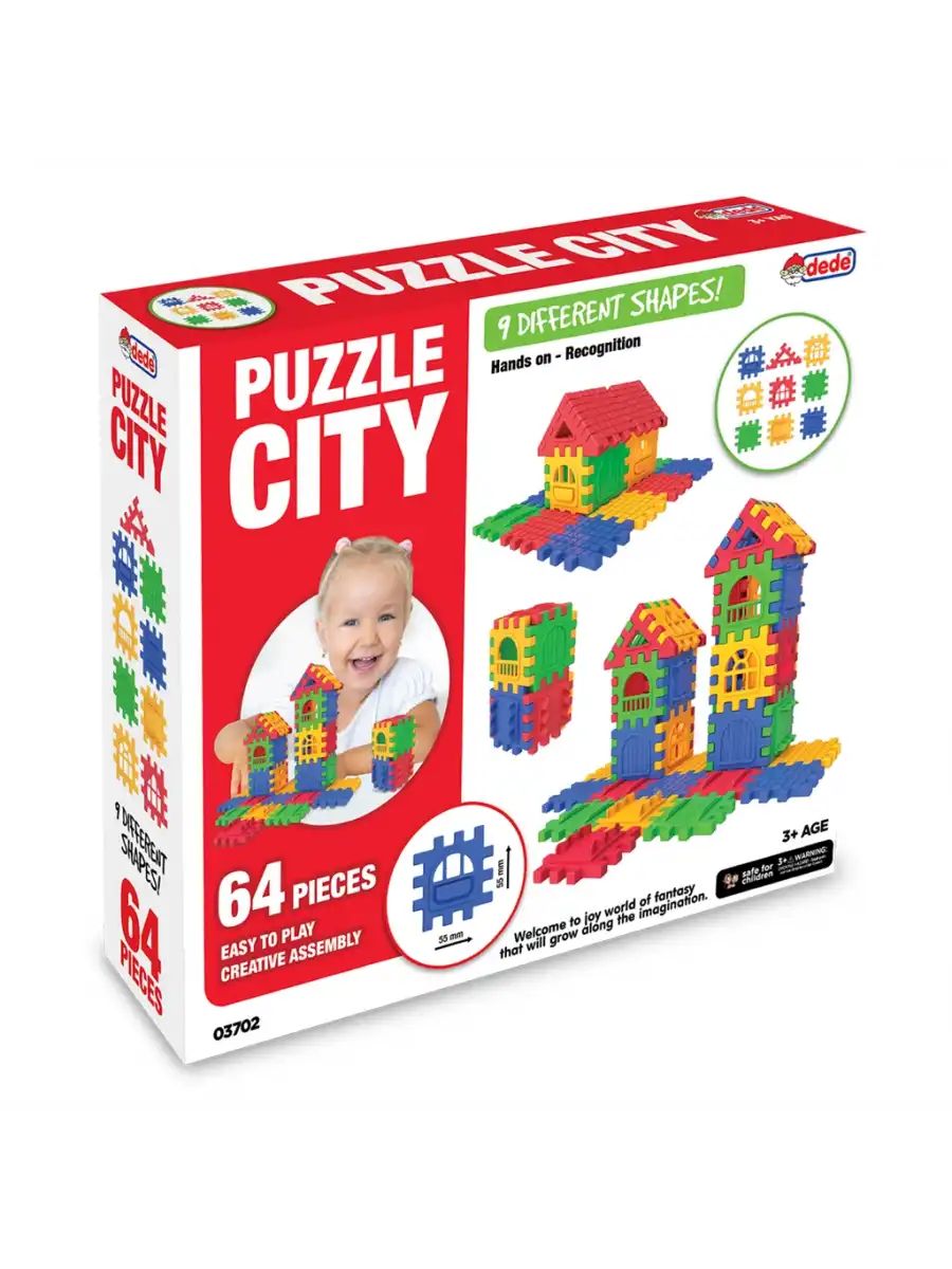 Puzzle City (64 Parça) - Lego Setleri - Ev Blokları - Şekilli Lego - Kare Bloklar