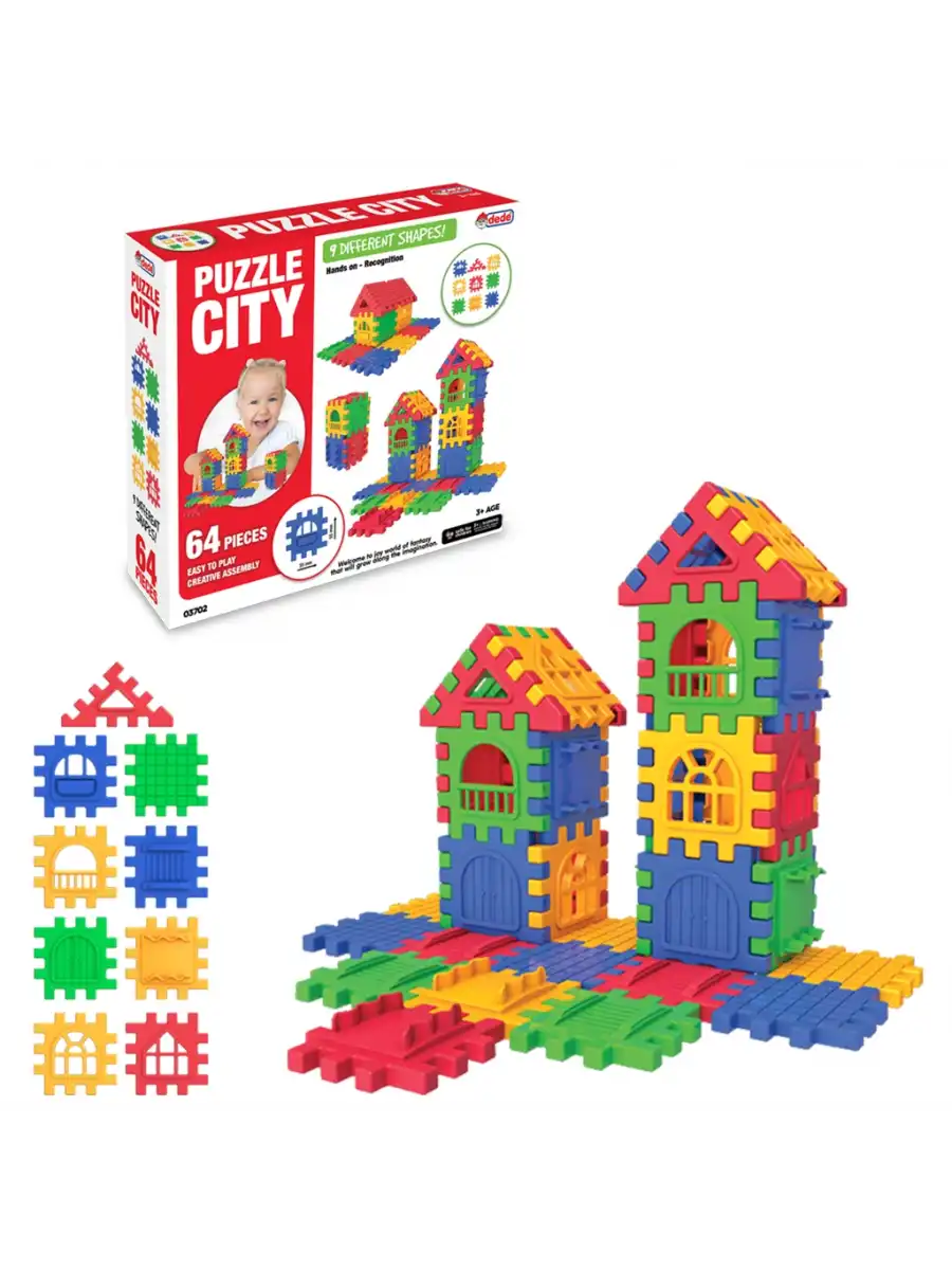 Puzzle City (64 Parça) - Lego Setleri - Ev Blokları - Şekilli Lego - Kare Bloklar
