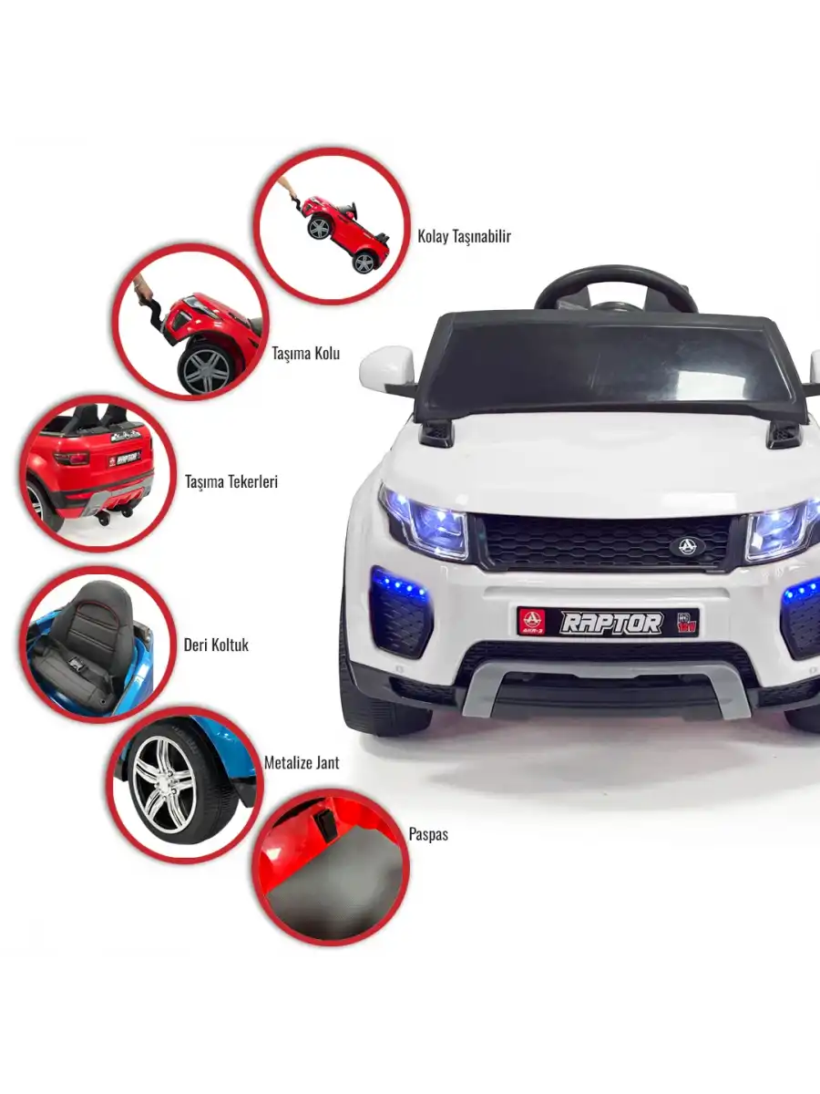 Raptor GT Beyaz Uzaktan Kumandalı 4X2 12 Volt Akülü Araba - RC Land Rover Akülü Araba Range Rover