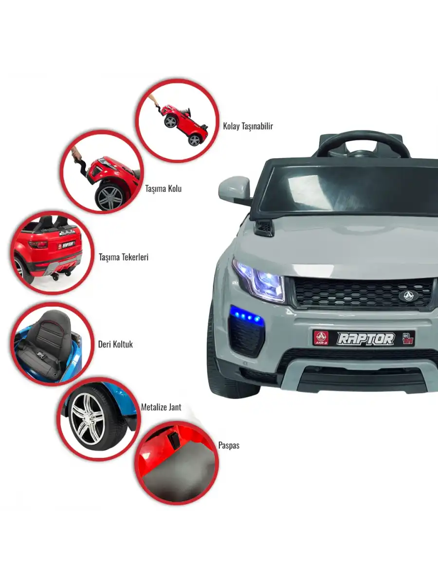 Raptor GT Gri Uzaktan Kumandalı 4X2 12 Volt Akülü Araba - RC Land Rover Akülü Araba Range Rover