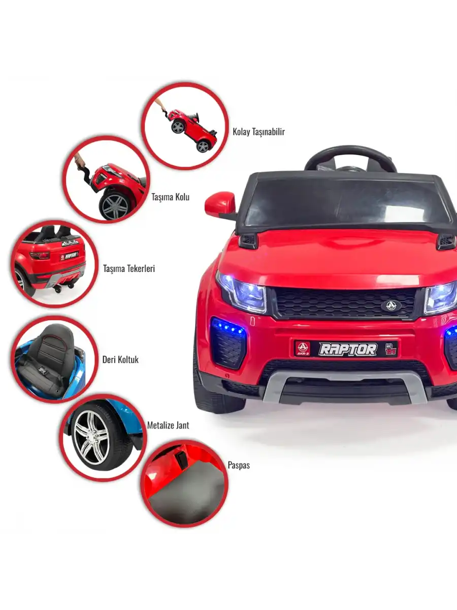 Raptor GT Kırmızı Uzaktan Kumandalı 4X2 12 Volt Akülü Araba - RC Land Rover Akülü Araba Range Rover