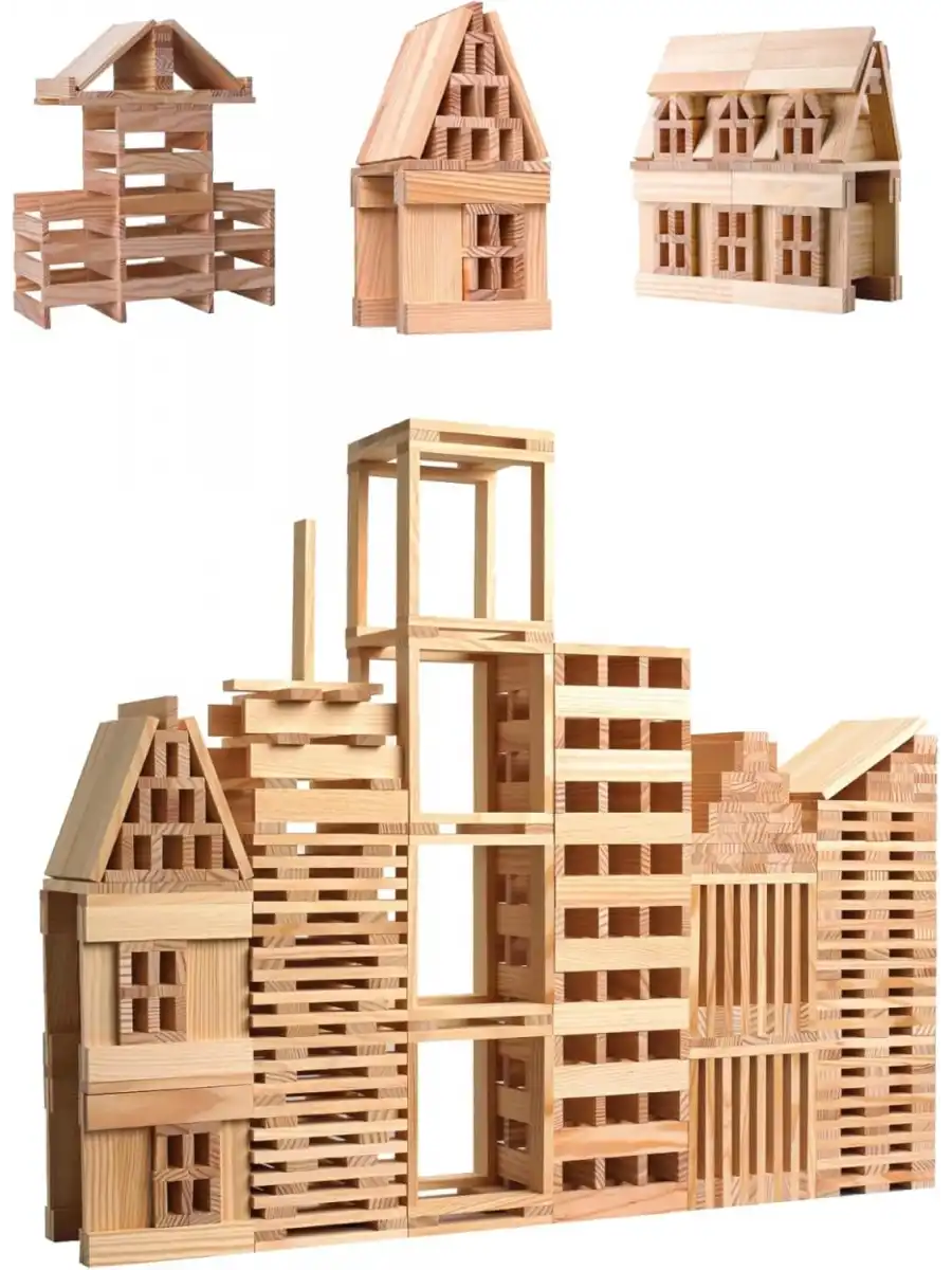 Red City Ahşap Bloklar - Ahşap Oyuncaklar - Ahşap Lego Oyunu - Redka Redcity - Ahşap Seti