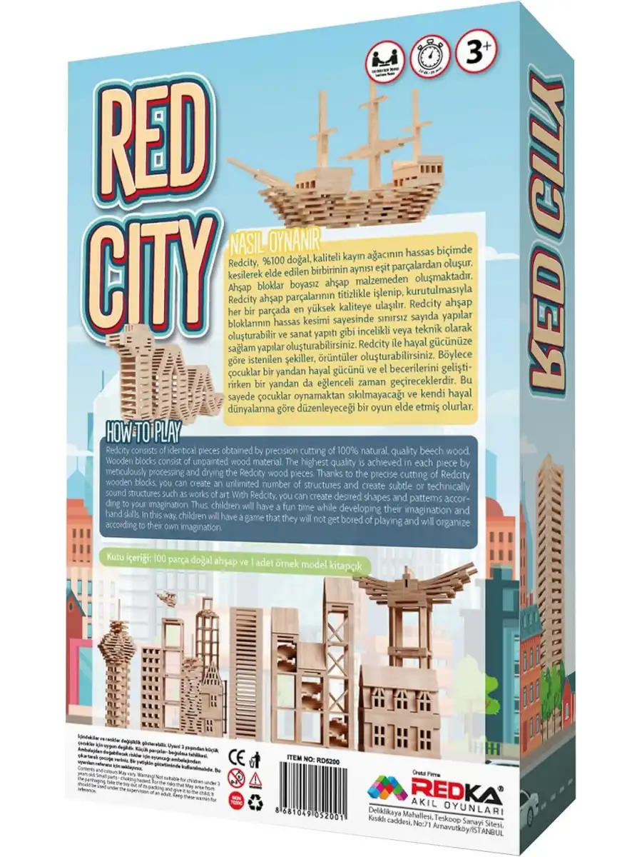 Red City Ahşap Bloklar - Ahşap Oyuncaklar - Ahşap Lego Oyunu - Redka Redcity - Ahşap Seti