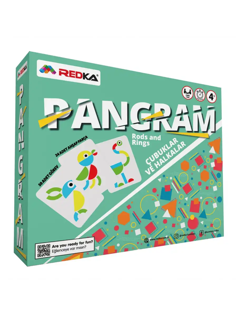 Redka Pangram Çubuklar ve Halkalar - Redka Tangram Oyunu - Akıl ve Zeka Oyunu - Görsel Zeka Oyunu