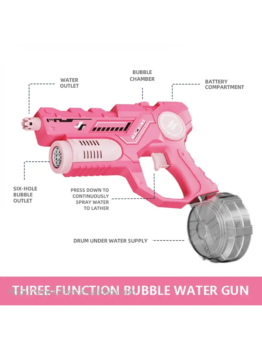 Şarjlı 2si 1 Arada Su Tabancası ve Baloncuk Tabancası Pembe - Elektirikli Water Gun Köpük Tabancası