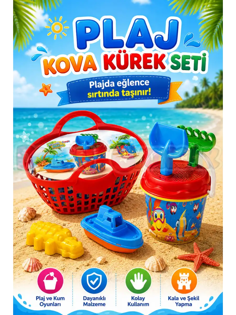 Sepetli Plaj Kova Kürek Seti 03469