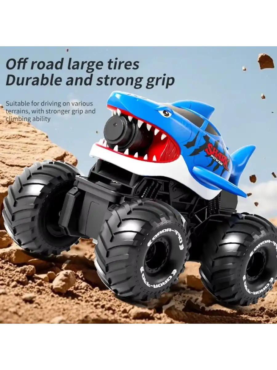 Shark Amphibious Racing Car Mavi - Uzaktan Kumandalı Su Atan Saatli Köpek Balığı - Saat Kontröllü