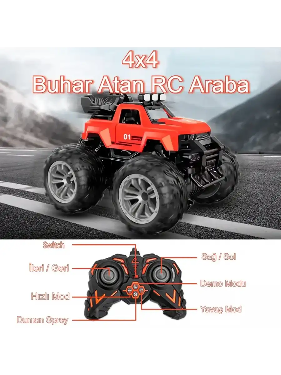 Smoke R/C Araba Kırmızı - Uzaktan Kumandalı Duman Atan Araba - Dumanlı Kumandalı Araba - Uzaktan Kumandalı Araba