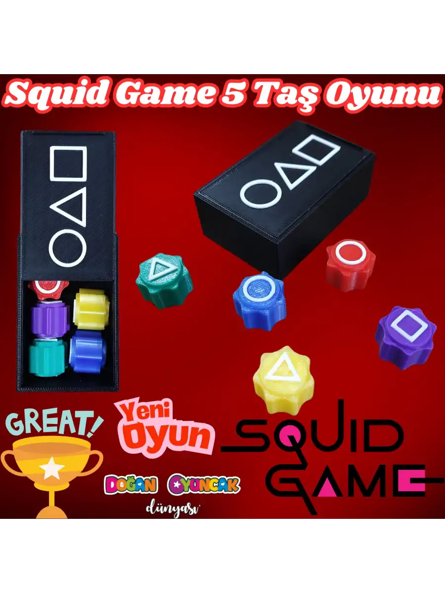 Squid Game 5 Taş Oyunu - Squid Game Oyunu - 5 Taş Oyunu Seti Kalamar Oyun Renkli Taş - Renkli 5 Taş Oyunu