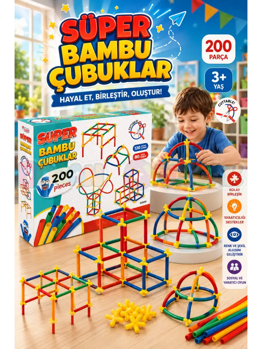 Süper Bambu Çubuklar (200 Parça) - Lego Setleri - Borular Lego - Plastik Çubuklar