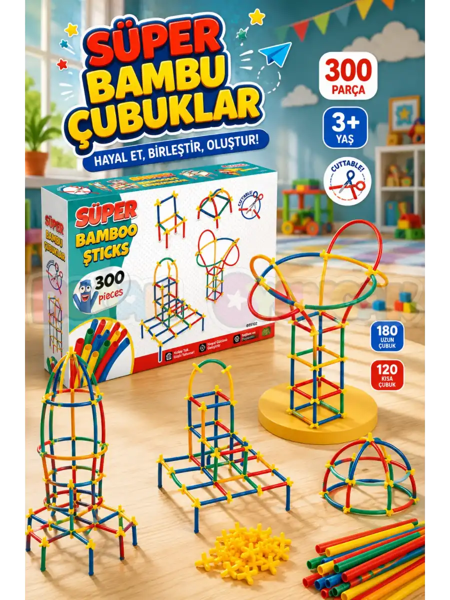 Süper Bambu Çubuklar (300 Parça) - Lego Setleri - Borular Lego - Plastik Çubuklar