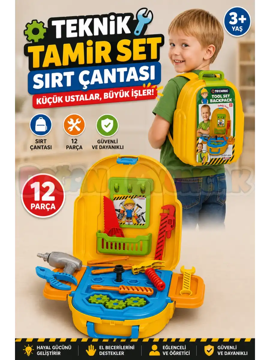 Teknik Tamir Set Sırt Çantası - Oyuncak Tamir Setleri - Tamir Aletleri - Alet Seti - Vidalama Seti