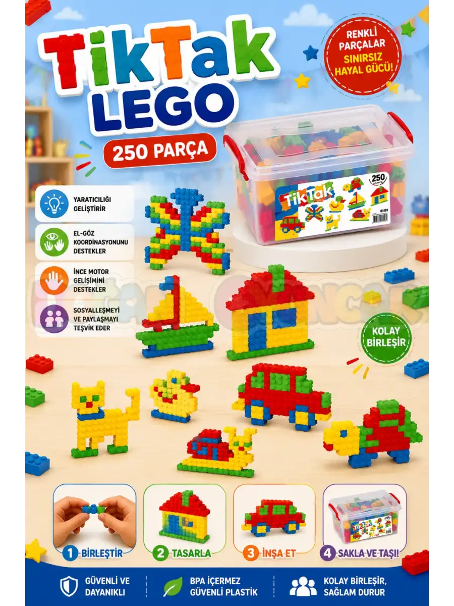 Tiktak Lego (250 Parça) - Tik-Tak Puzzle - Küçük Bloklar - Tik Tak Legolar Oyuncak