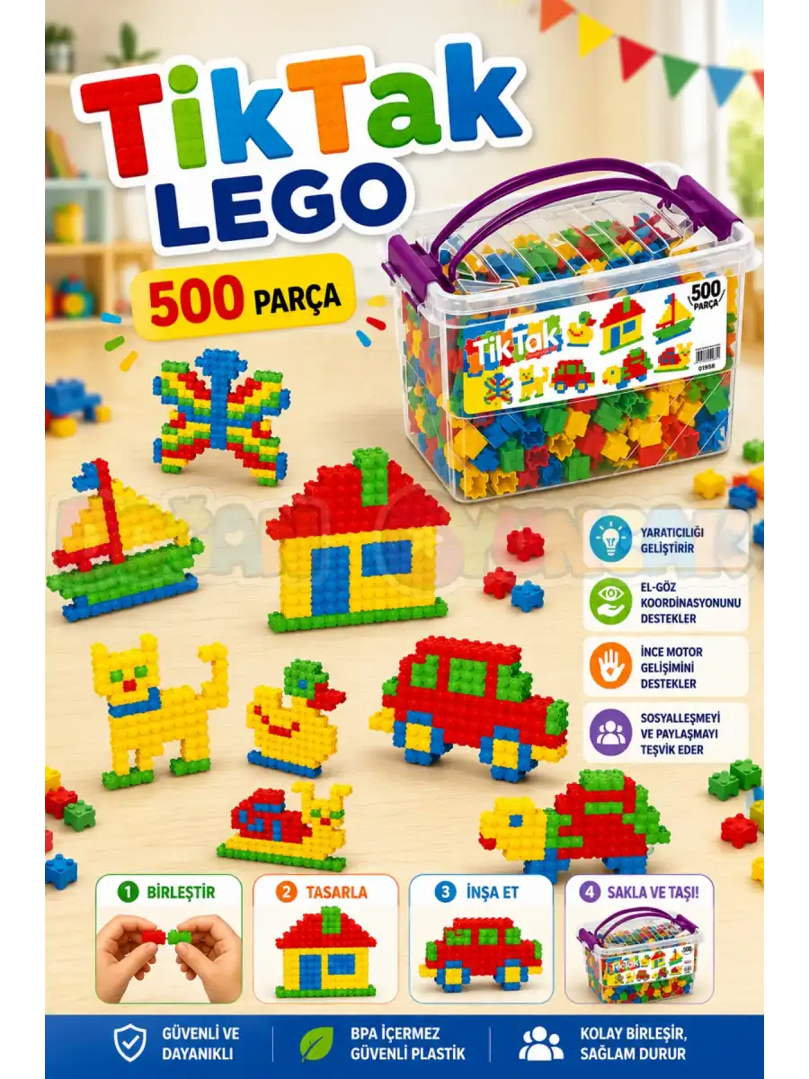 Tiktak Lego (500 Parça) - Tik-Tak Puzzle - Küçük Bloklar - Tik Tak Legolar Oyuncak