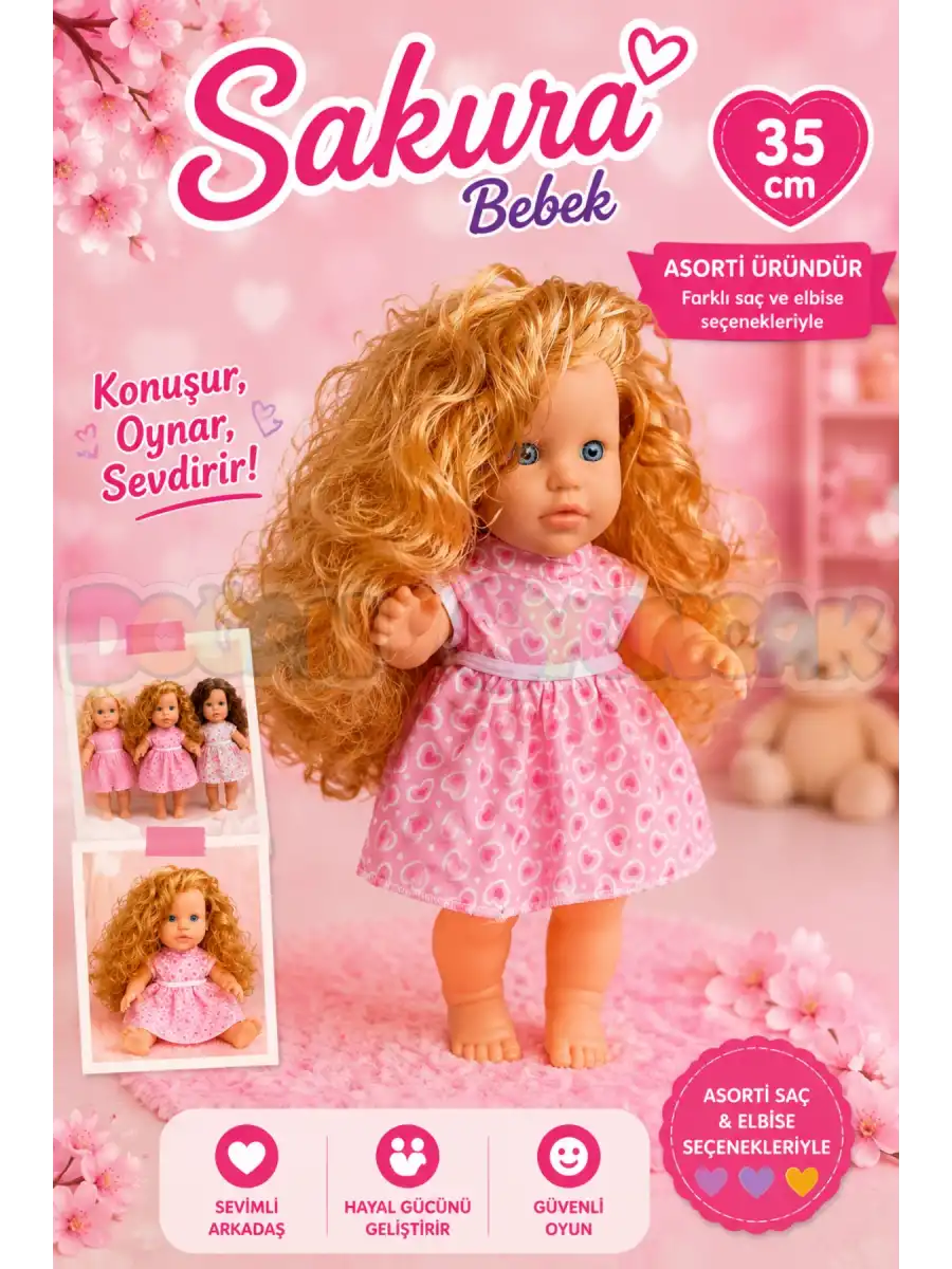 Türkçe Konuşan Sakura Saçlı Et Bebek 35 Cm. - Konuşabilen Bebek - Saçlı Büyük Bebek - Saçlı Bebek
