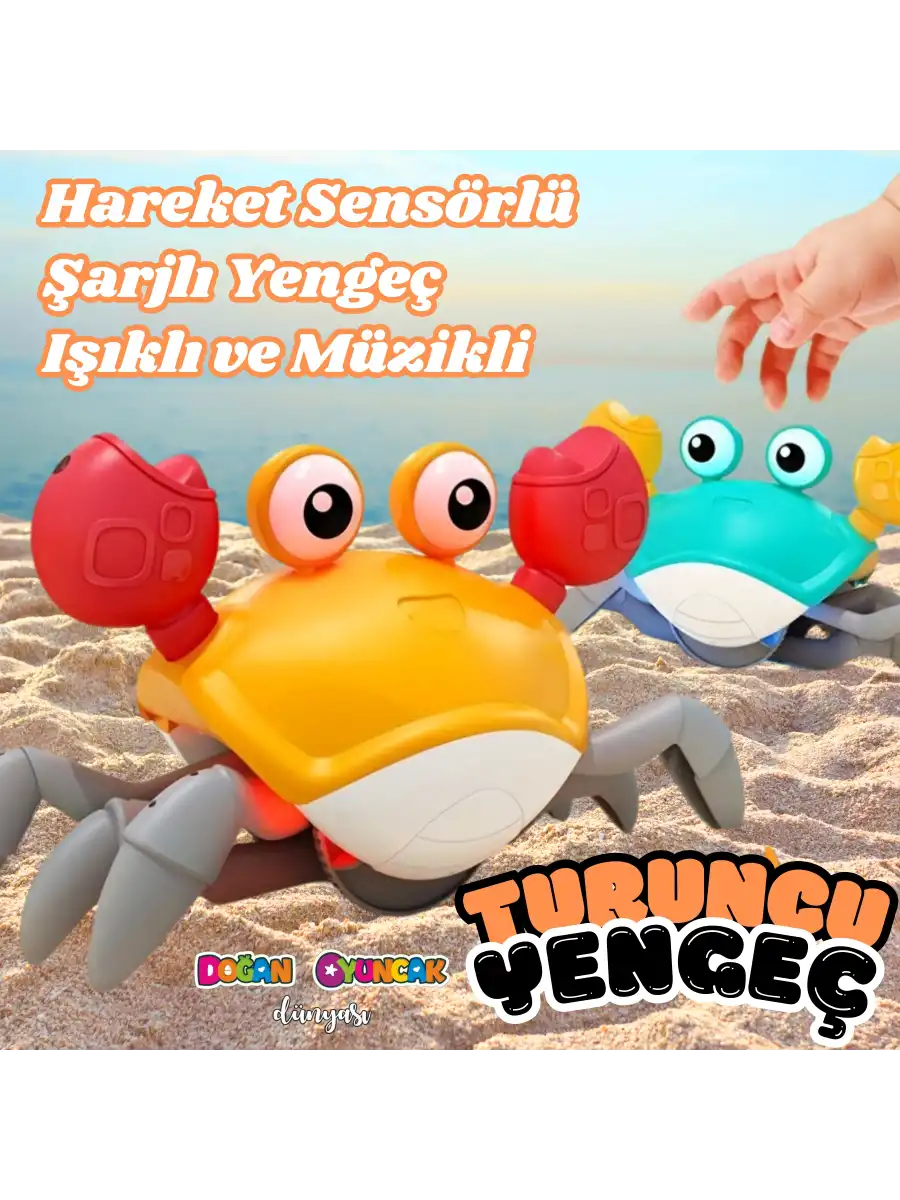 Turuncu Sensörlü Hareket Eden Yengeç - Şarjlı Yengeç Oyuncak - Yana Giden Yengeç Oyuncak Pilli Yengeç - Yengeç Oyuncak