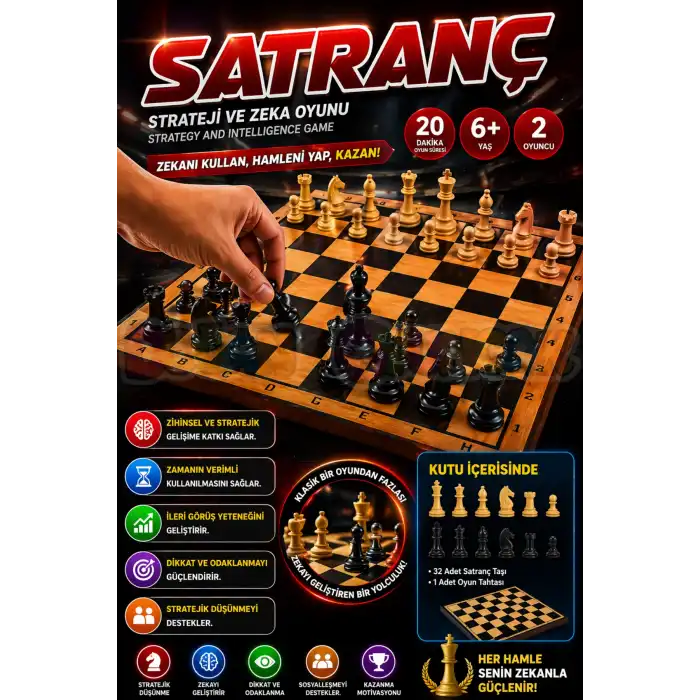 Ahşap Satranç Oyunu - Akıl ve Zeka Oyunu - Moli Satranç Oyunu - Strateji Oyunu