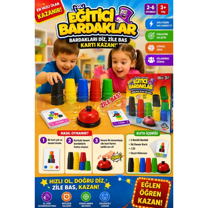 Eğitici Bardaklar Oyunu - Akıl ve Zeka Oyunu - Hızlı Bardaklar Oyunu - Moli Pratik Bardaklar Oyunu