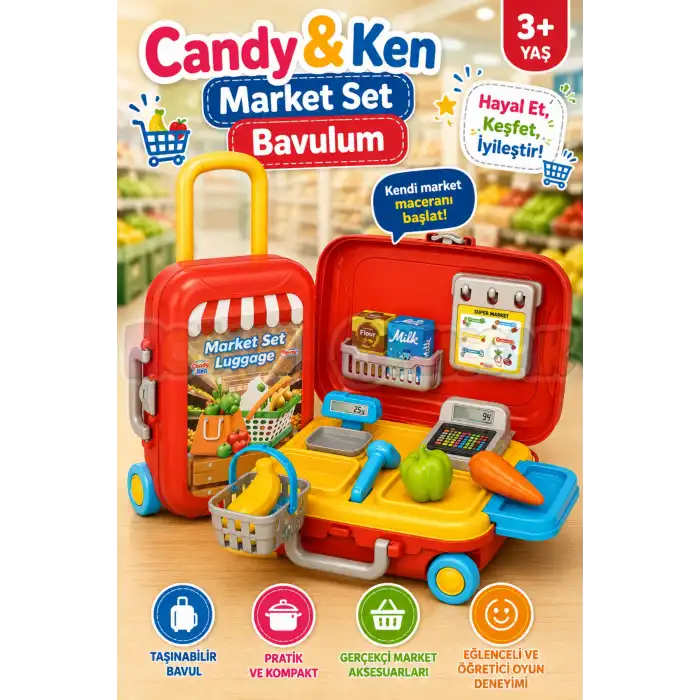 Candy & Ken Market Set Bavulum - Kasiyer Oyuncakları - Market Setleri - Evcilik Oyuncakları - Mutfak Seti